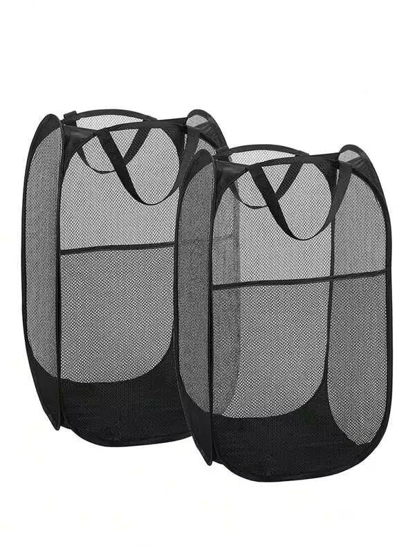 Collapsible Pop-Up Laundry Basket (Black) – Hamper With Sturdy Handles & Side Pocket. Mesh Design Makes It Portable And Foldable, Ideal As A Dirty Clothes Hamper For Dorms, Laundry Rooms And Bathrooms-Practical For Organized Clothing Storage.