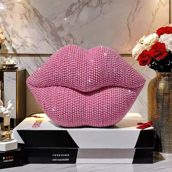 1pc Pink Sexy Lips Statue Decor - Resin Love Theme Art Piece, Suitable For Home, Office, Bedroom, Bar, Hotel, Bathroom - Perfect Wedding, Valentine's Day & Mother's Day Romantic Gift, Home Decor | Beaded Texture | Smooth Surface, Home Decor Collectible